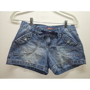VTG Y2K Unionbay low rise Shorts Sz 3 Blue Denim Jean Flap Pockets Stretch